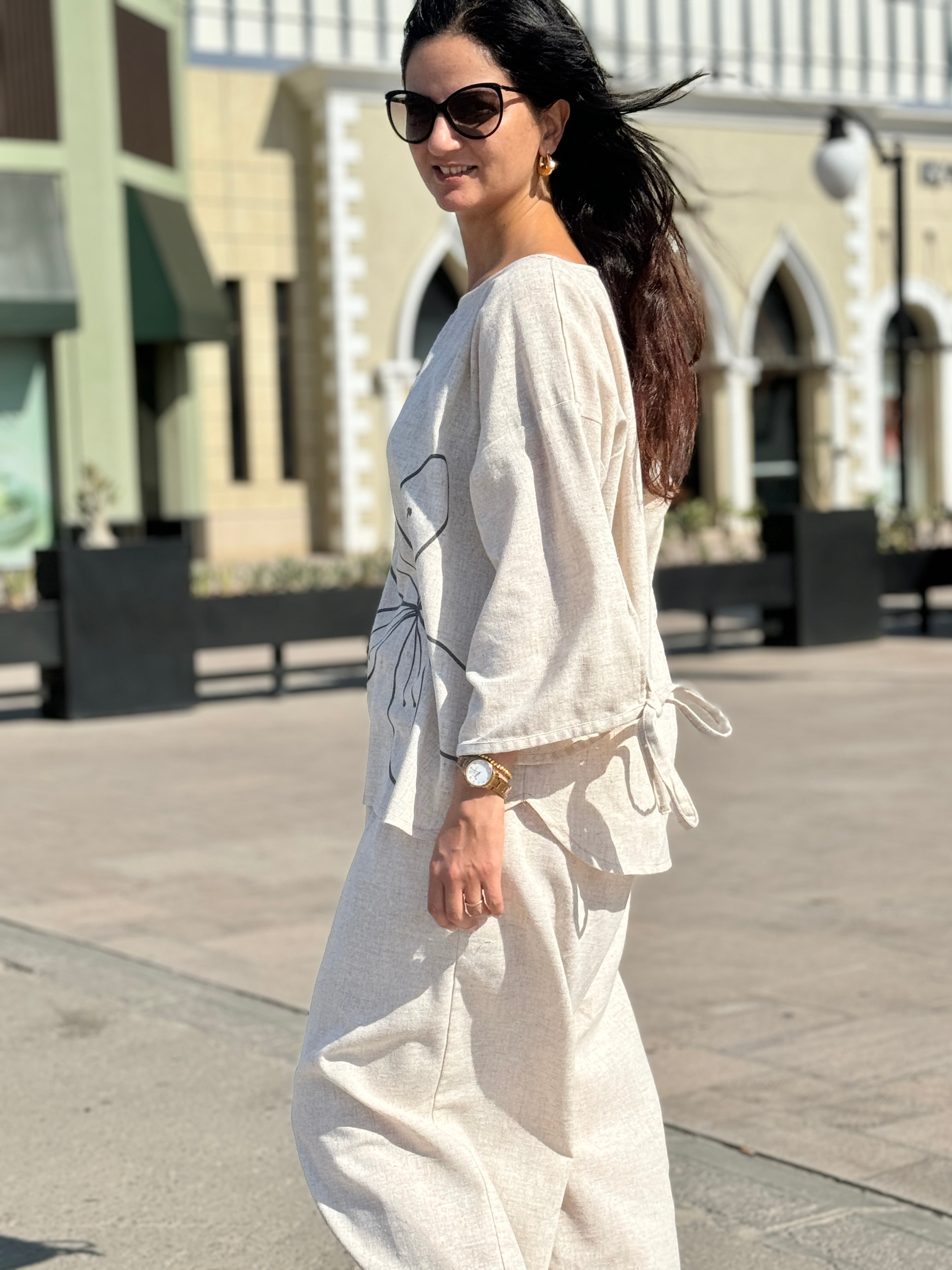 Beige Pure Linen Set