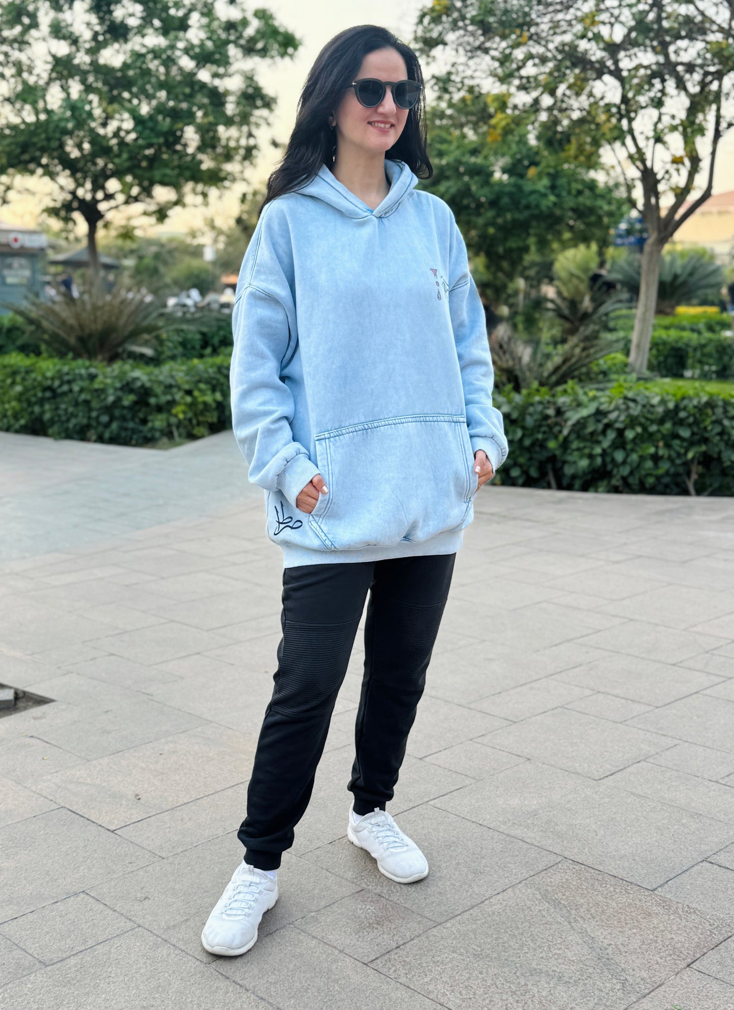 Washed blue Hoodie Egyptian Cat - SW