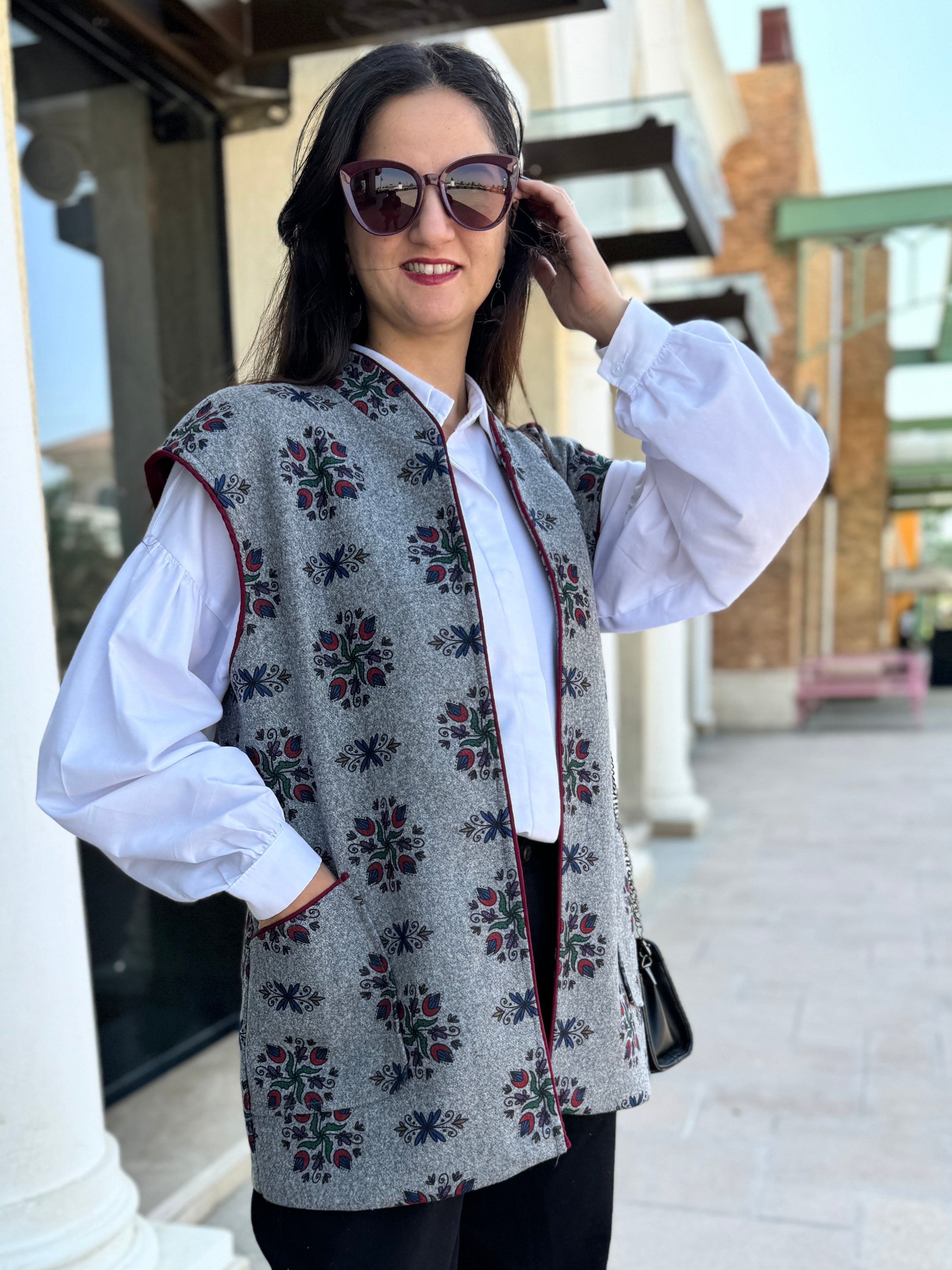 Grey & Burgundy Wool Vest - SW
