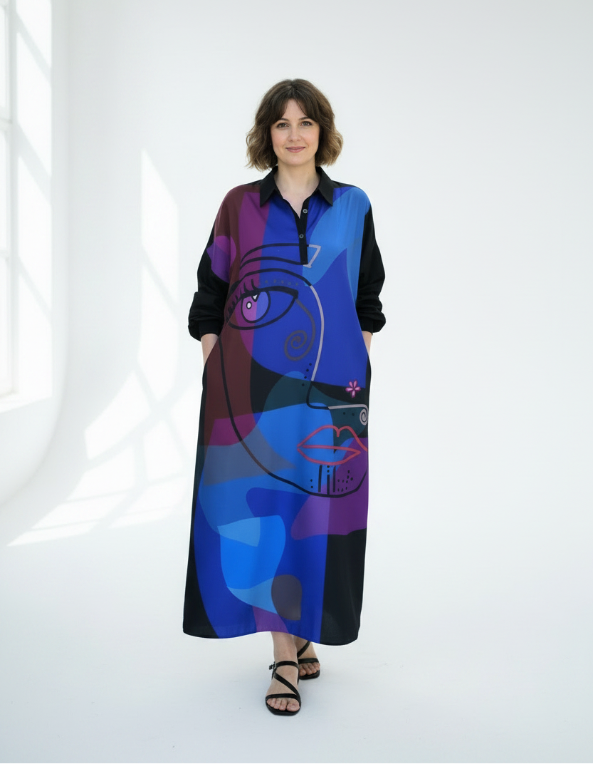 Face-Print Black Dress - SW