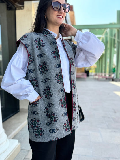 Grey & Burgundy Wool Vest - SW