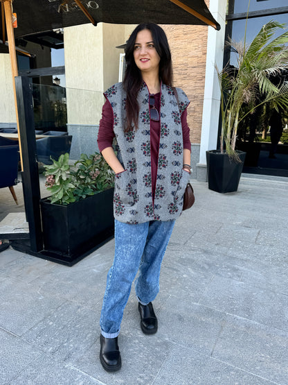 Grey & Burgundy Wool Vest - SW