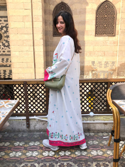 White Floral Linen Kaftan - SW