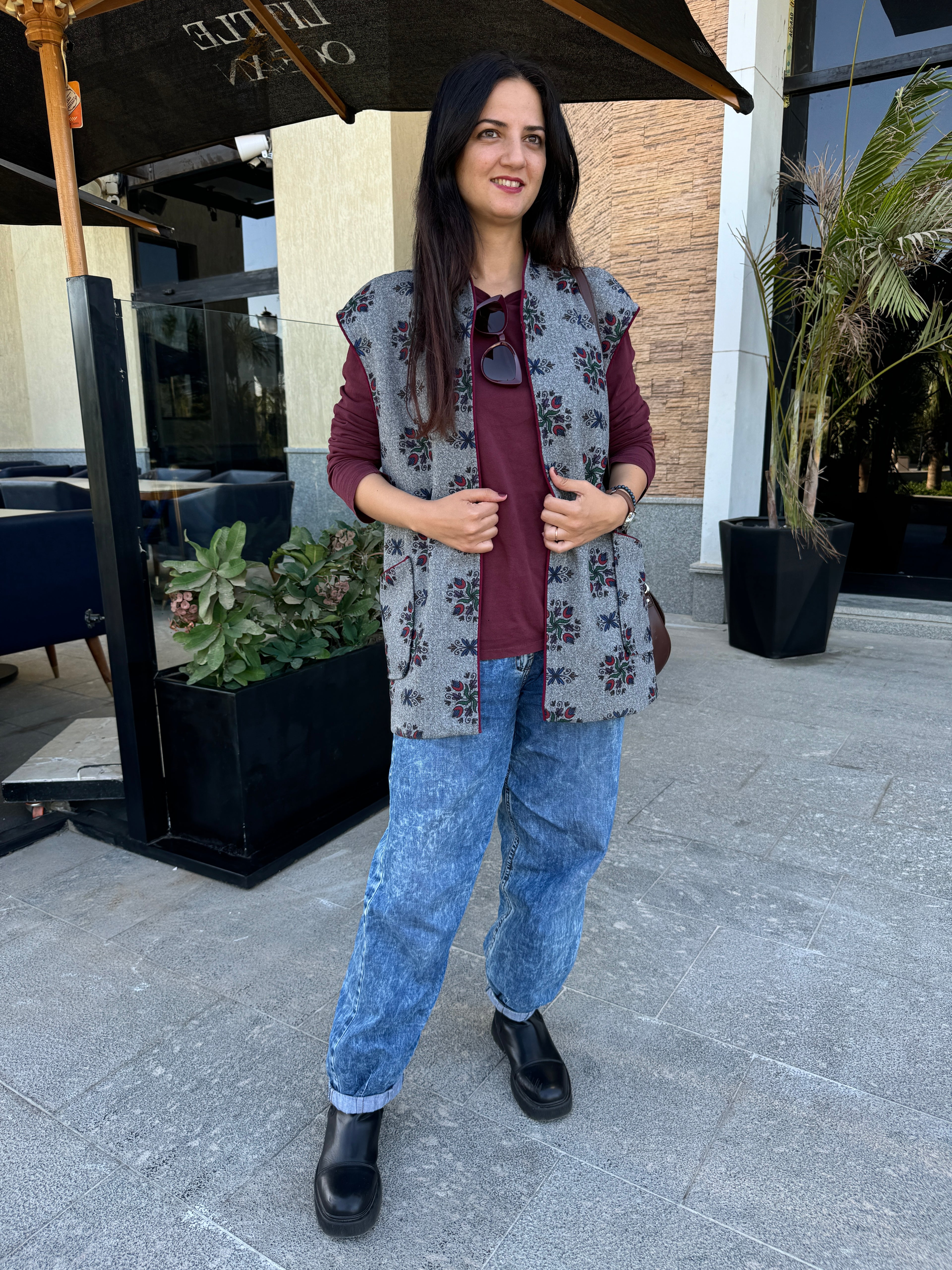Grey & Burgundy Wool Vest - SW