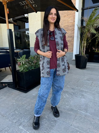 Grey & Burgundy Wool Vest - SW