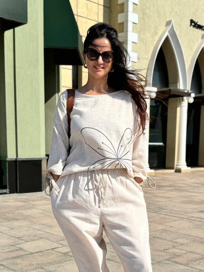 Beige Pure Linen Set