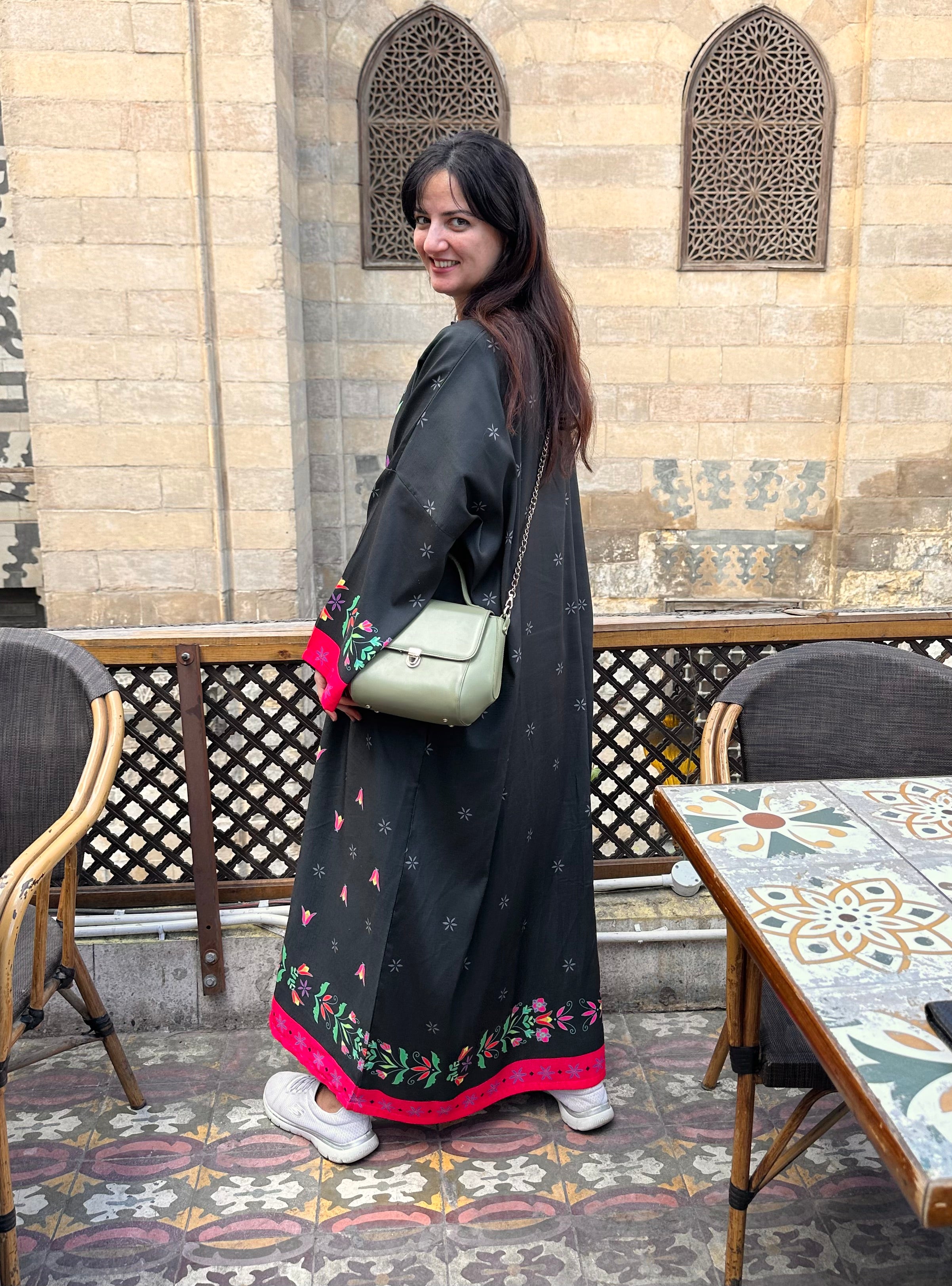 Black Floral Linen Kaftan - SW