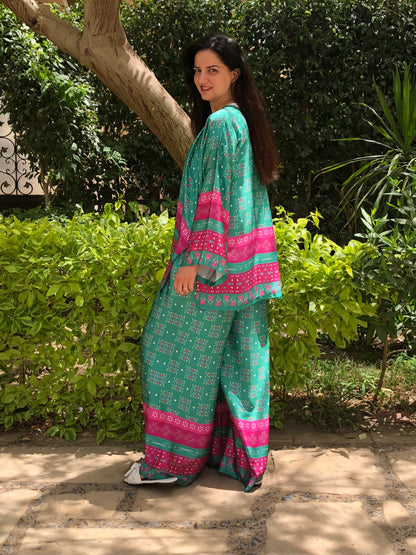 Silk-satin green set - SW