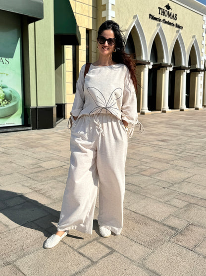 Beige Pure Linen Set