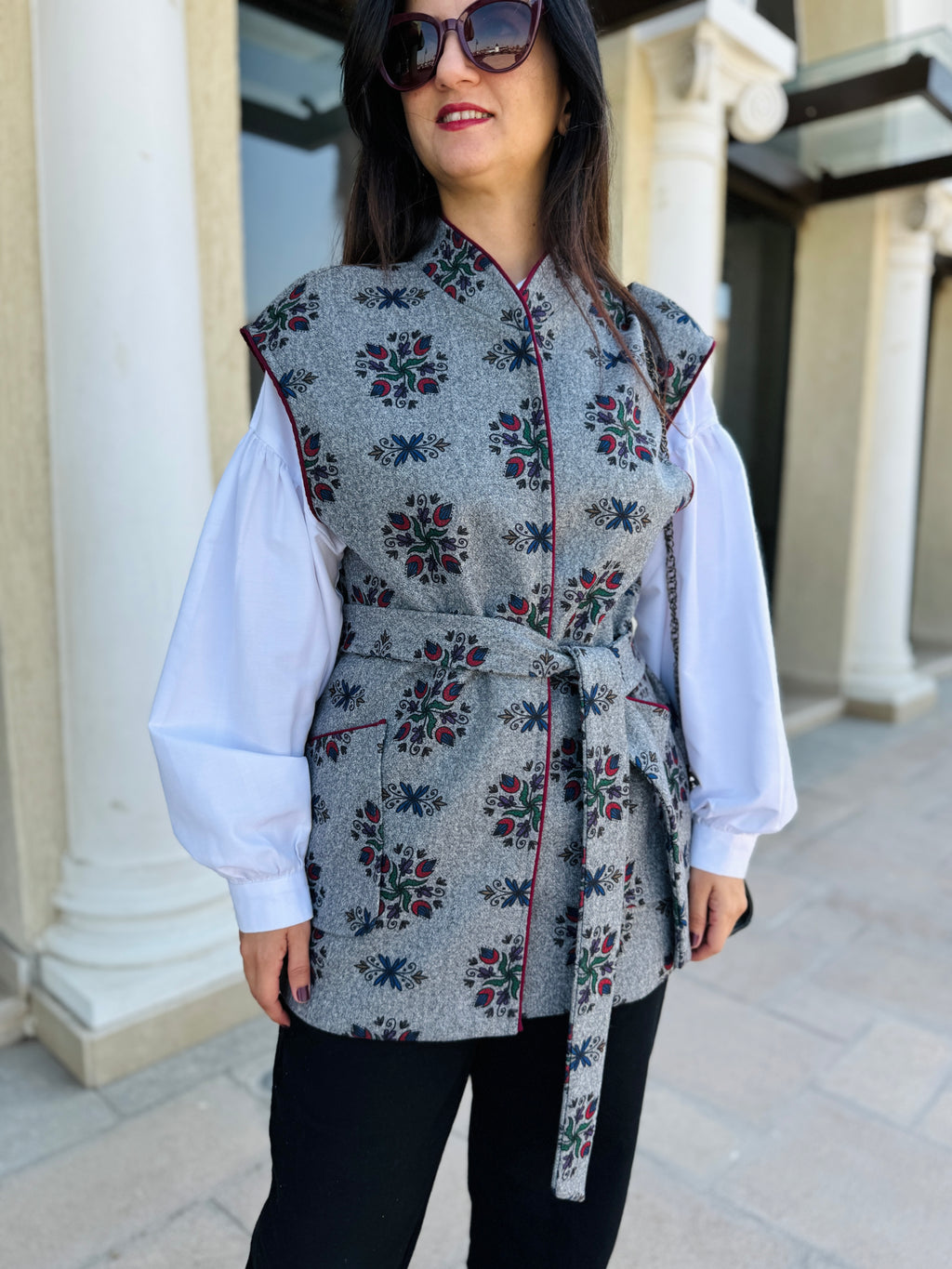 Grey & Burgundy Wool Vest - SW
