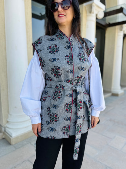 Grey & Burgundy Wool Vest - SW