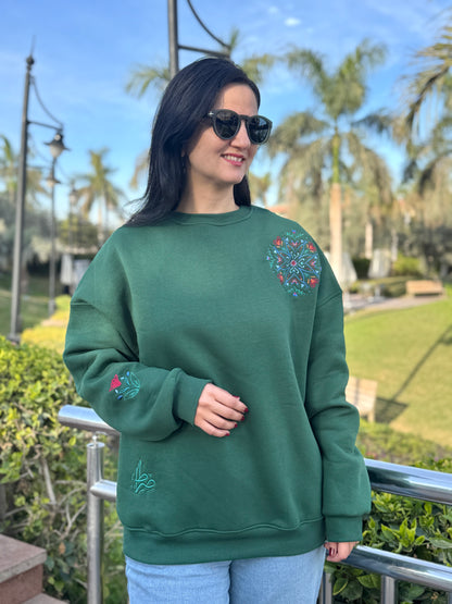 Embroidered Winter Star Green crewneck- SW