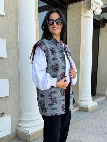 Grey & Burgundy Wool Vest - SW