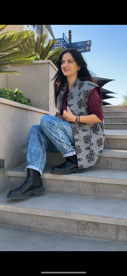 Grey & Burgundy Wool Vest - SW