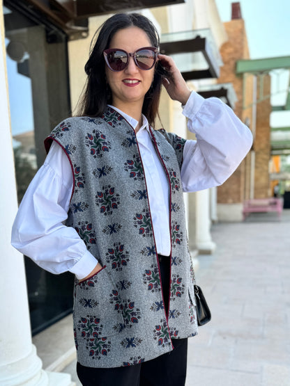 Grey & Burgundy Wool Vest - SW