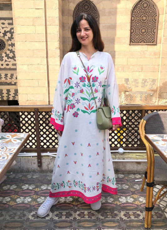 White Floral Linen Kaftan - SW