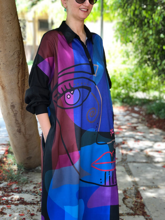 Face-Print Black Dress - SW